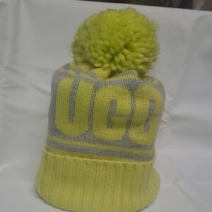 UGG Womens Bright Yellow and Gray Pom-Pom Hat